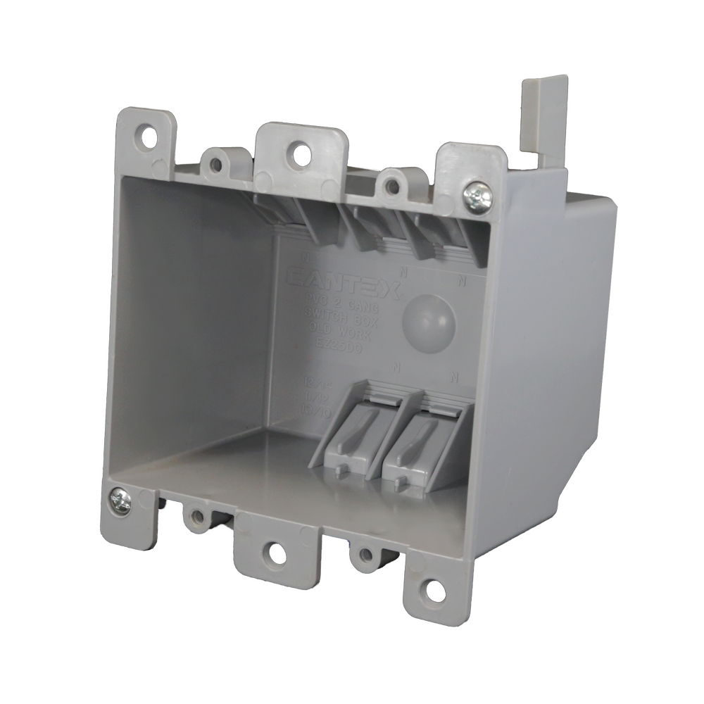 2-Gang 25 cu. in. EZ BOX  Old Work Residential Electrical Switch and Outlet Box with EZ Mount Clamps and Wire Clamps Gray